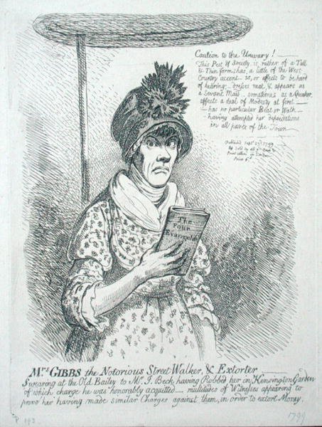 Bayan Gibbs, Ünlü Sokak Gezgini ve Gaspçı by James Gillray