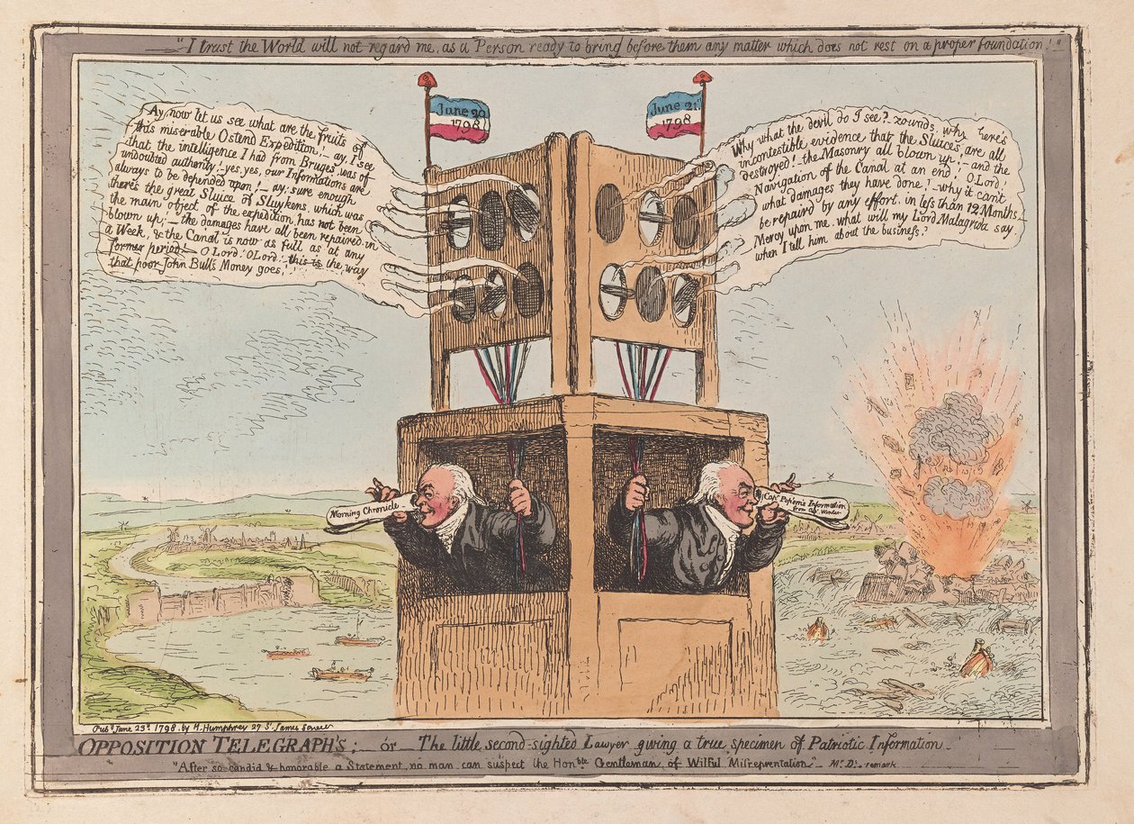 Muhalefet Telgrafları ya da Vatanseverlik Bilgilerinin gerçek bir örneğini veren ikinci görüşlü küçük Avukat, yayın. 1798 (el renkli gravür) by James Gillray