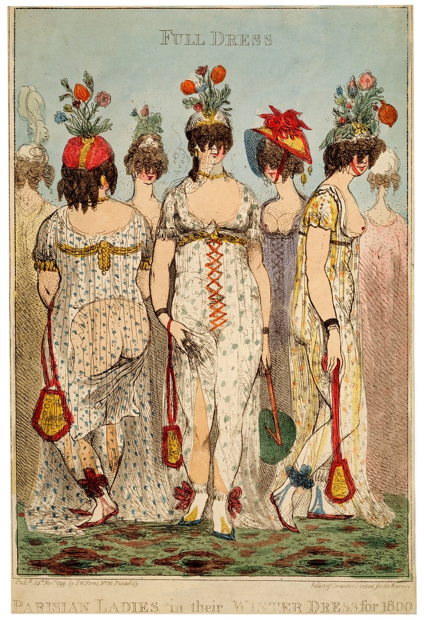 1800, 1799 için Tam Kışlık Elbiselerinde Parisli Bayanlar. by James Gillray