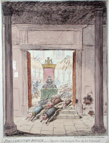 Parlamento Reformu veya Zayıflattıkları Evi terk eden Muhalefet Sıçanları, Hannah Humphrey tarafından 1797