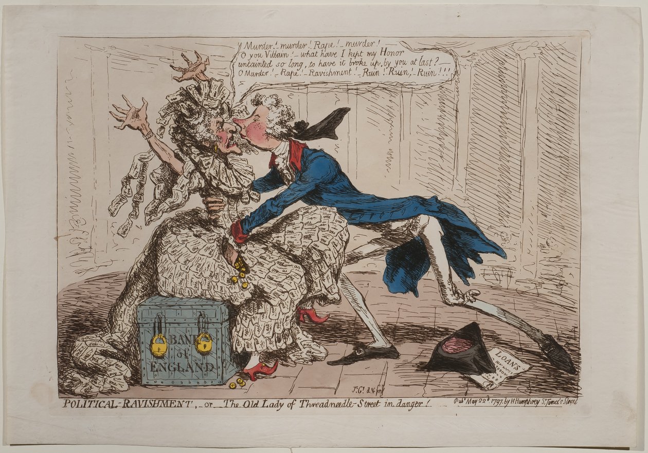 Siyasi Ravishment veya The Old Lady of Threadneedle Street tehlikede!, Hannah Humphrey tarafından yayınlandı, 1797 (el boyaması gravür) by James Gillray