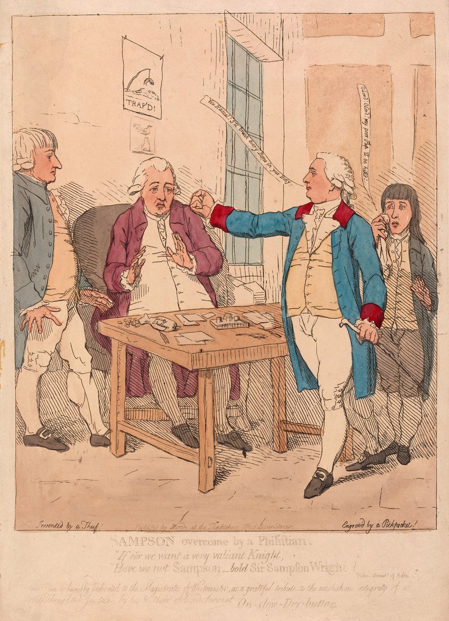 Sampson, bir Filistinli pub tarafından yenildi. 1782 (el renkli gravür) by James Gillray