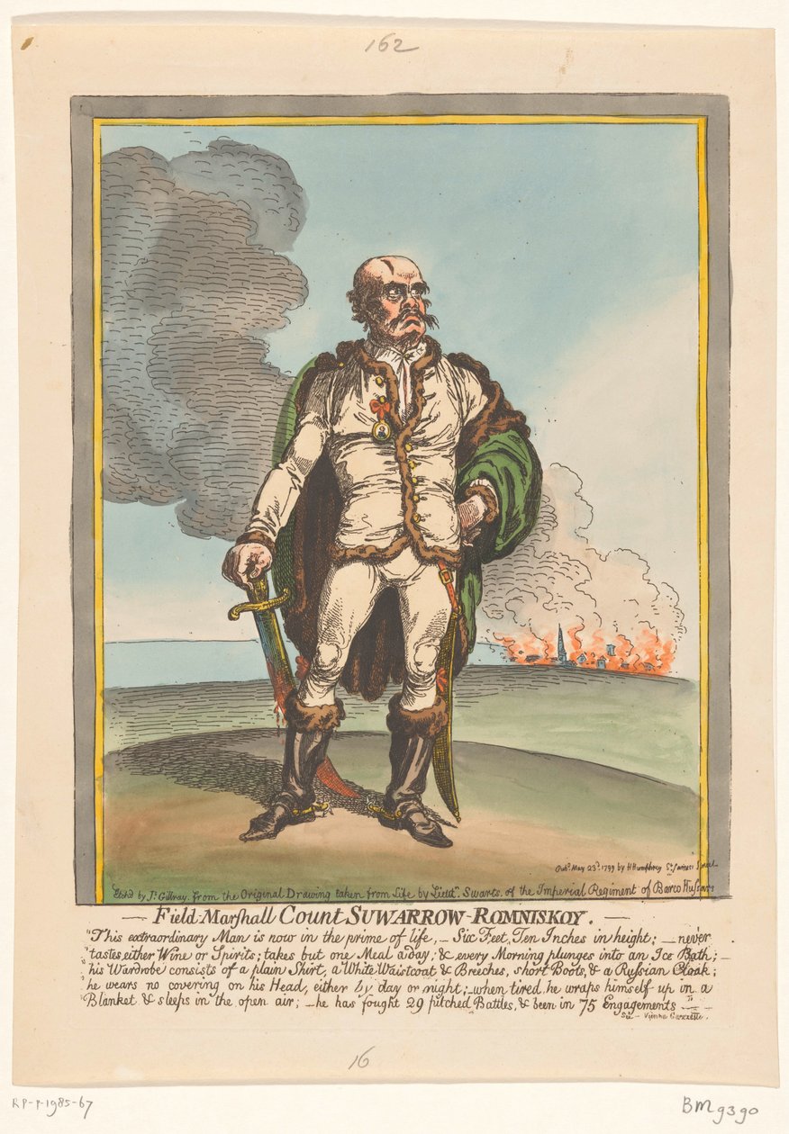 Aleksandr Suvorov ile ilgili karikatür, 1799 Mareşal Kontu Suwarrow-Romniskoy (nesne üzerindeki başlık) by James Gillray