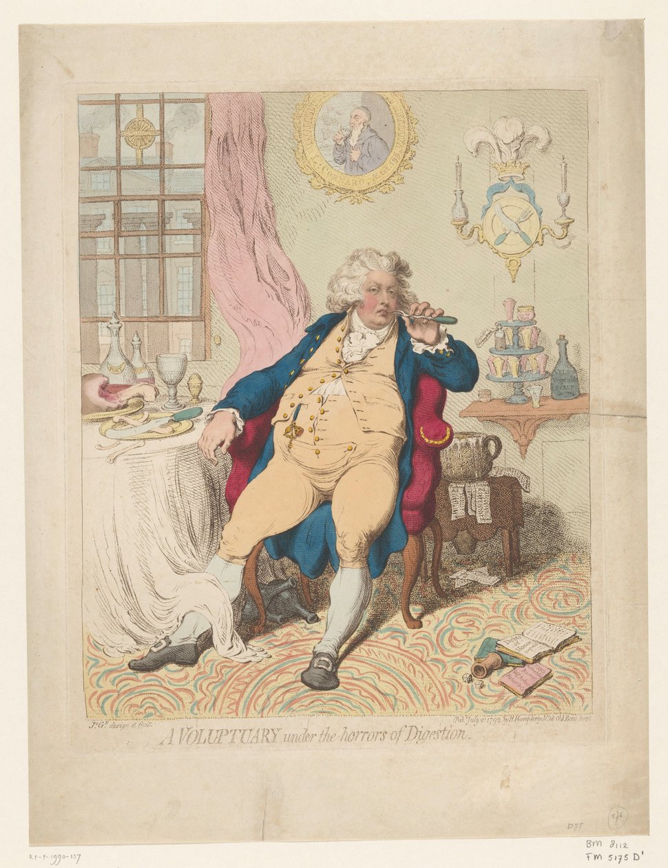 Spotprent op George IV, 1792 Sindirimin dehşeti altında bir Gönüllülük (nesnedeki başlık) by James Gillray