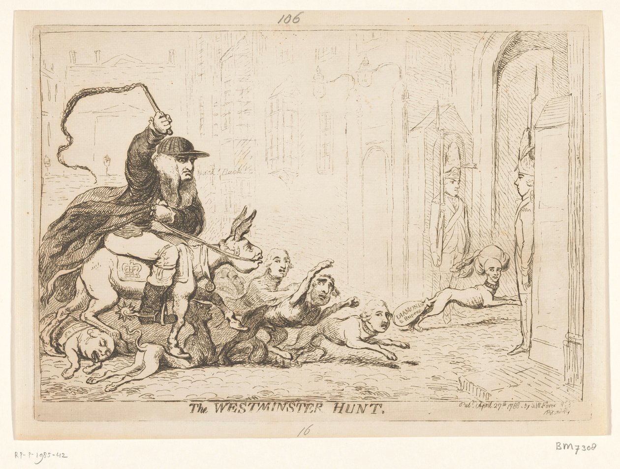 Warren Hastings üzerine karikatür, 1788 Westminster Hunt (nesne üzerindeki başlık) by James Gillray