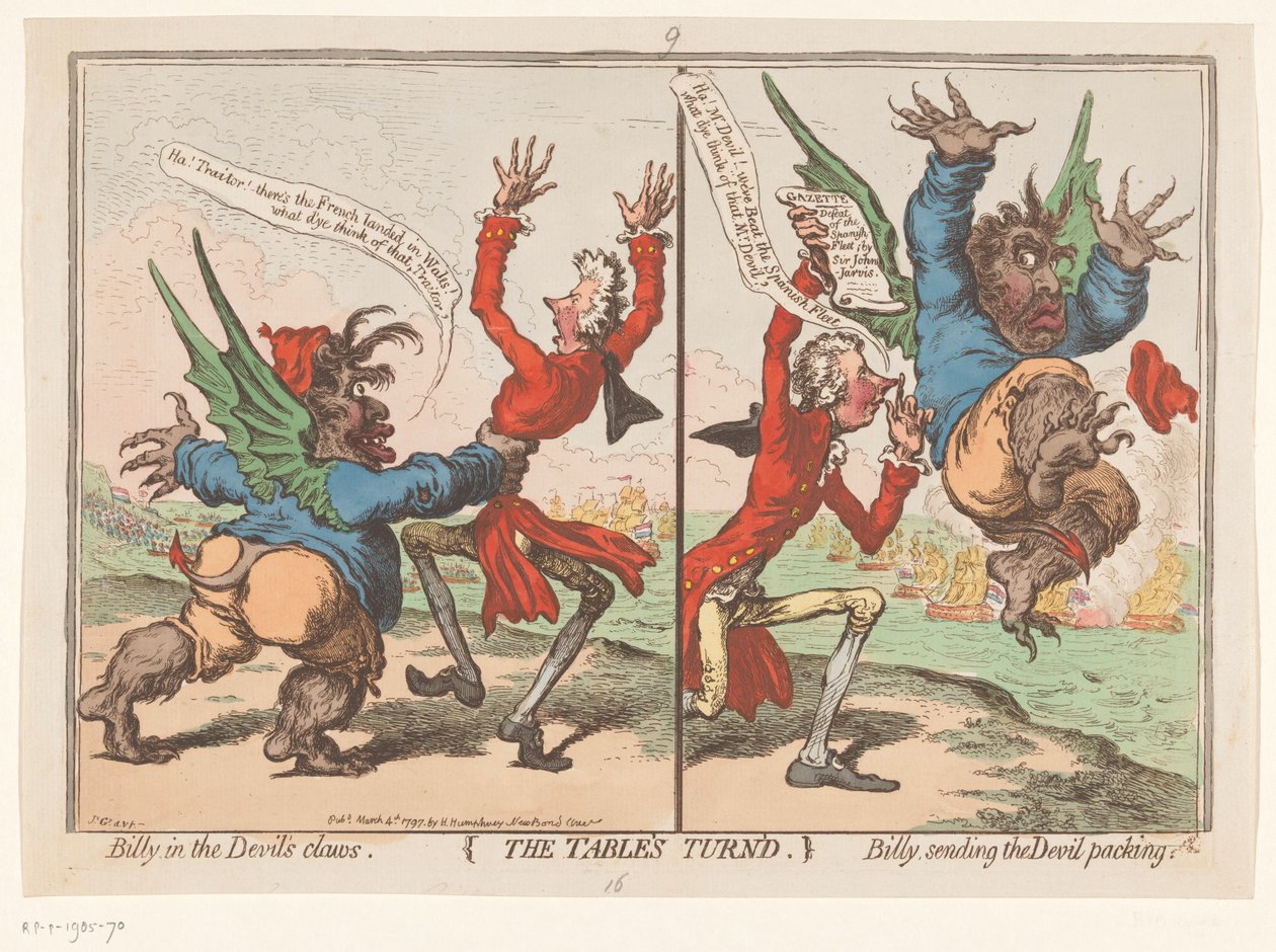 Spotprent op William Pitt ve Charles Fox, 1797 Masanın Dönüşü (nesnedeki başlık) by James Gillray