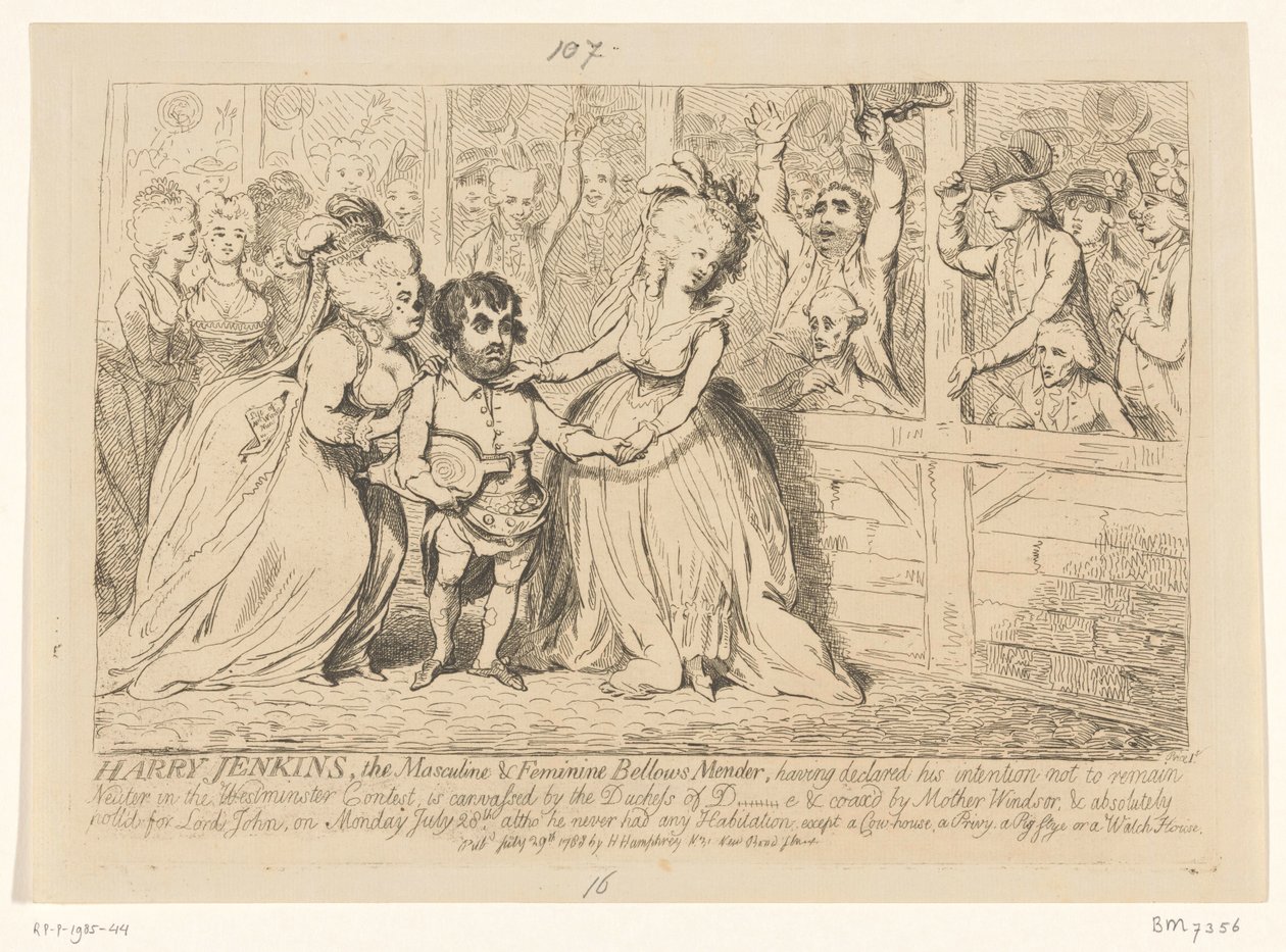 İngiliz iç siyasetinin karikatürü, 1788 Harry Jenkins, Eril ve Dişil Körük Tamircisi by James Gillray