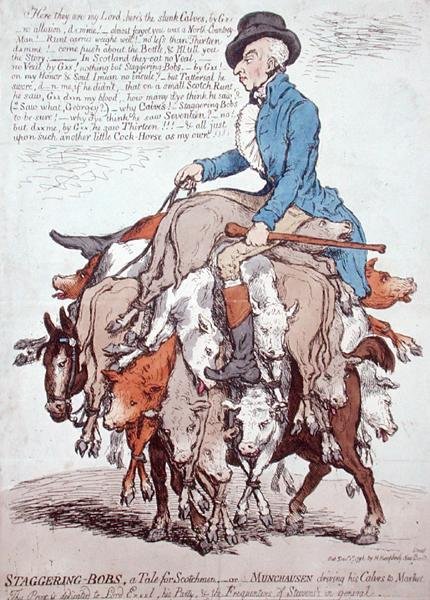 Hannah Humphrey tarafından yayınlanan Staggering-Bobs veya A Tale for Scotchman by James Gillray