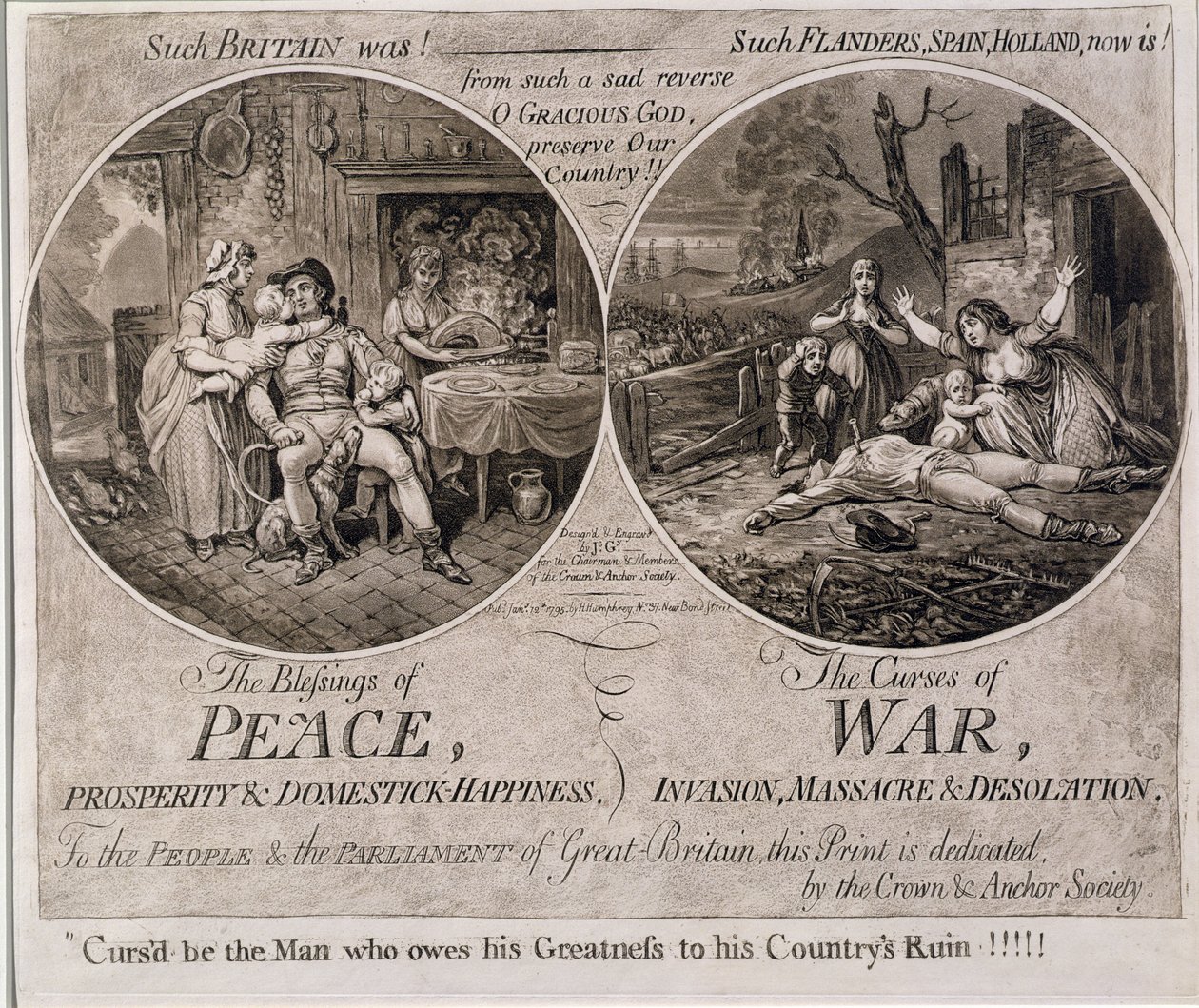 Hannah Humphrey tarafından 1795'te yayınlanan Barışın Nimetleri ve Savaşın Lanetleri by James Gillray