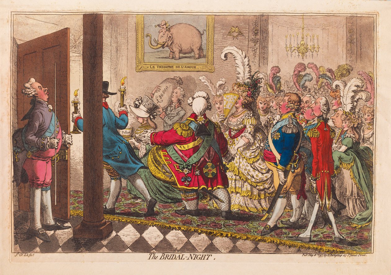 Gelin Gecesi, bar. 1797 (el renkli gravür) by James Gillray