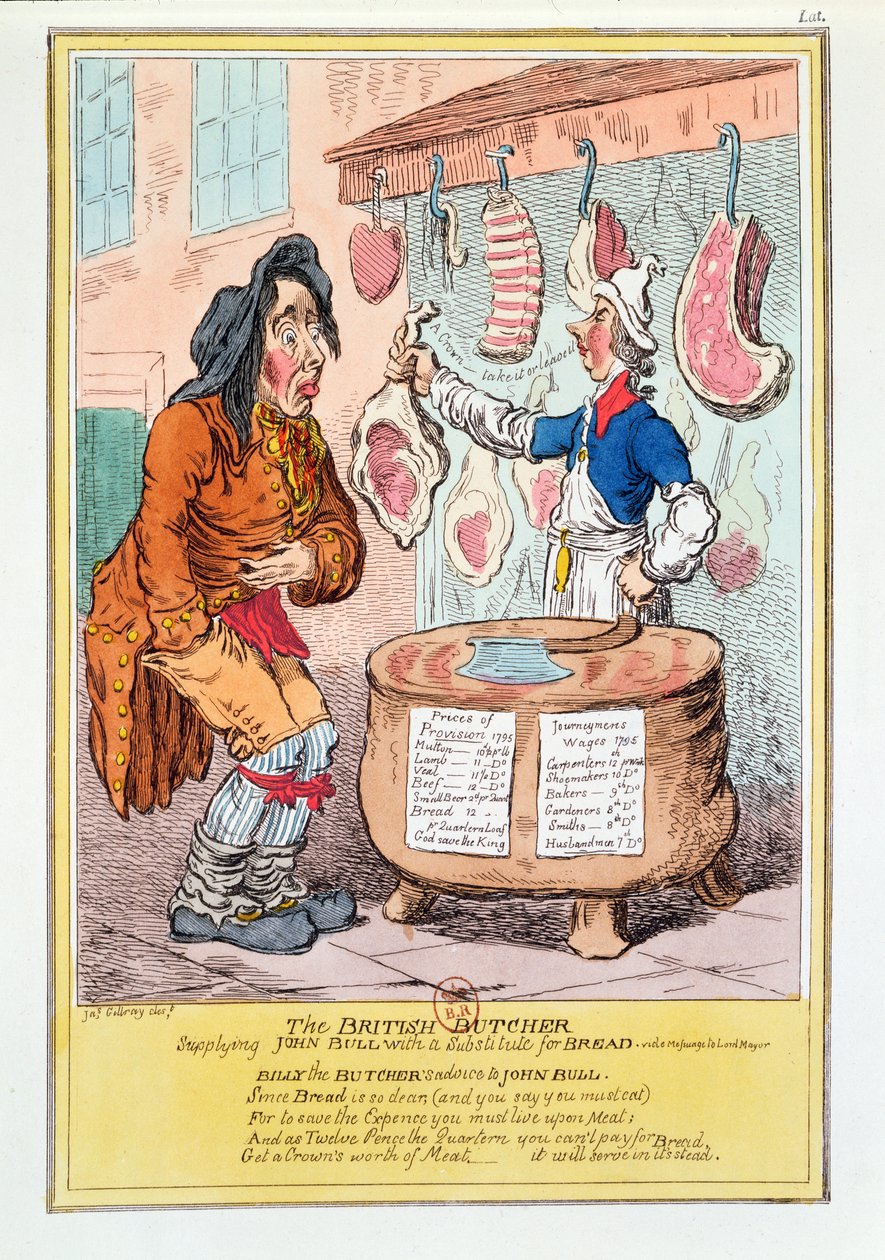 'John Bull'a ekmek yerine geçen İngiliz Kasabı', 1795 by James Gillray
