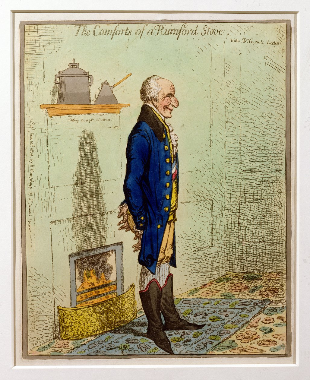 The Comforts of a Rumford Stove, pub. by Hannah Humphrey, 1800 (etching und wc) by James Gillray