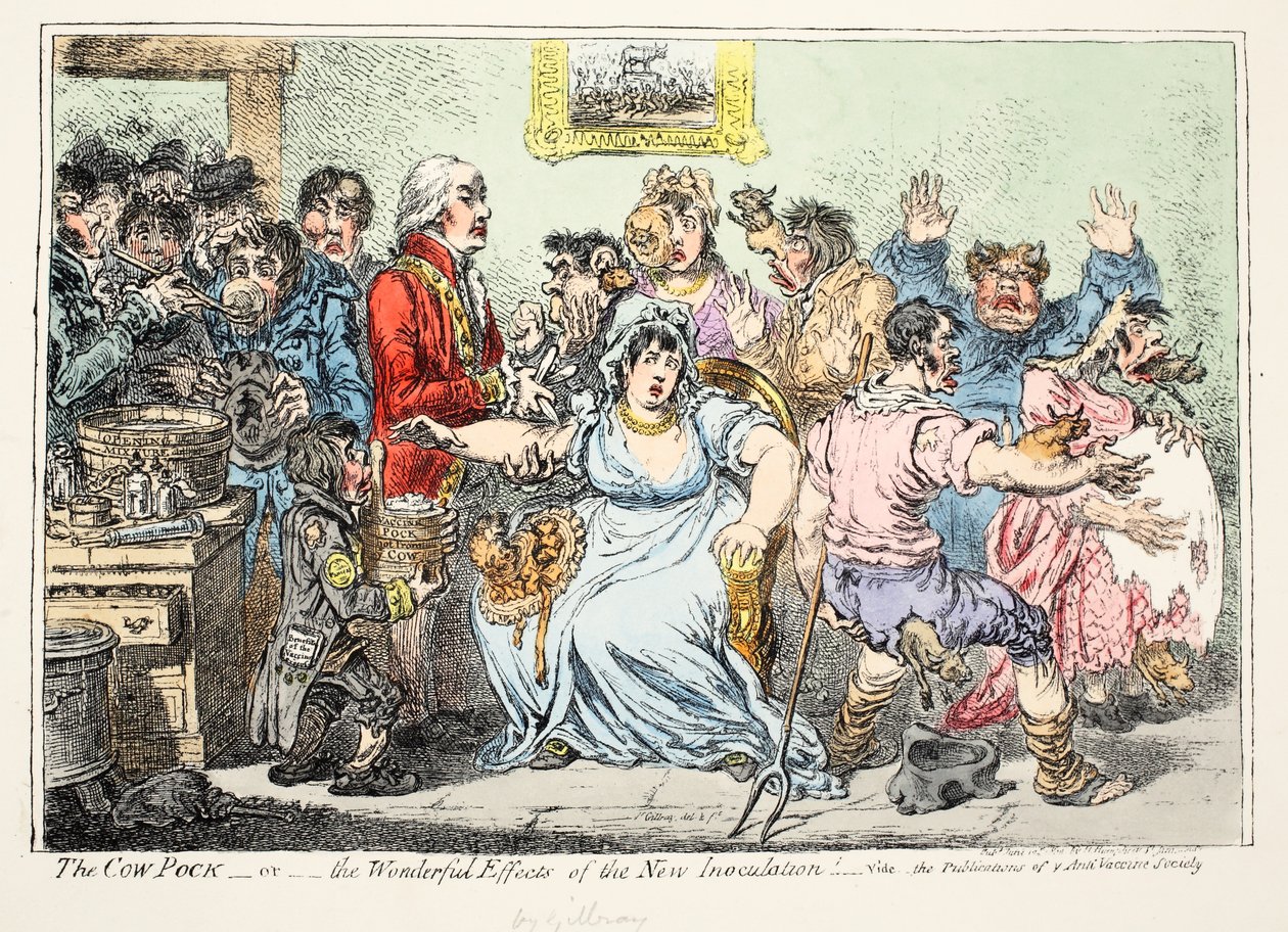 İnek Pock veya Yeni İnokulasyonun Harika Etkileri! H. Humphreys tarafından hazırlanan aşı karşıtı derneğin yayınlarına bakın by James Gillray