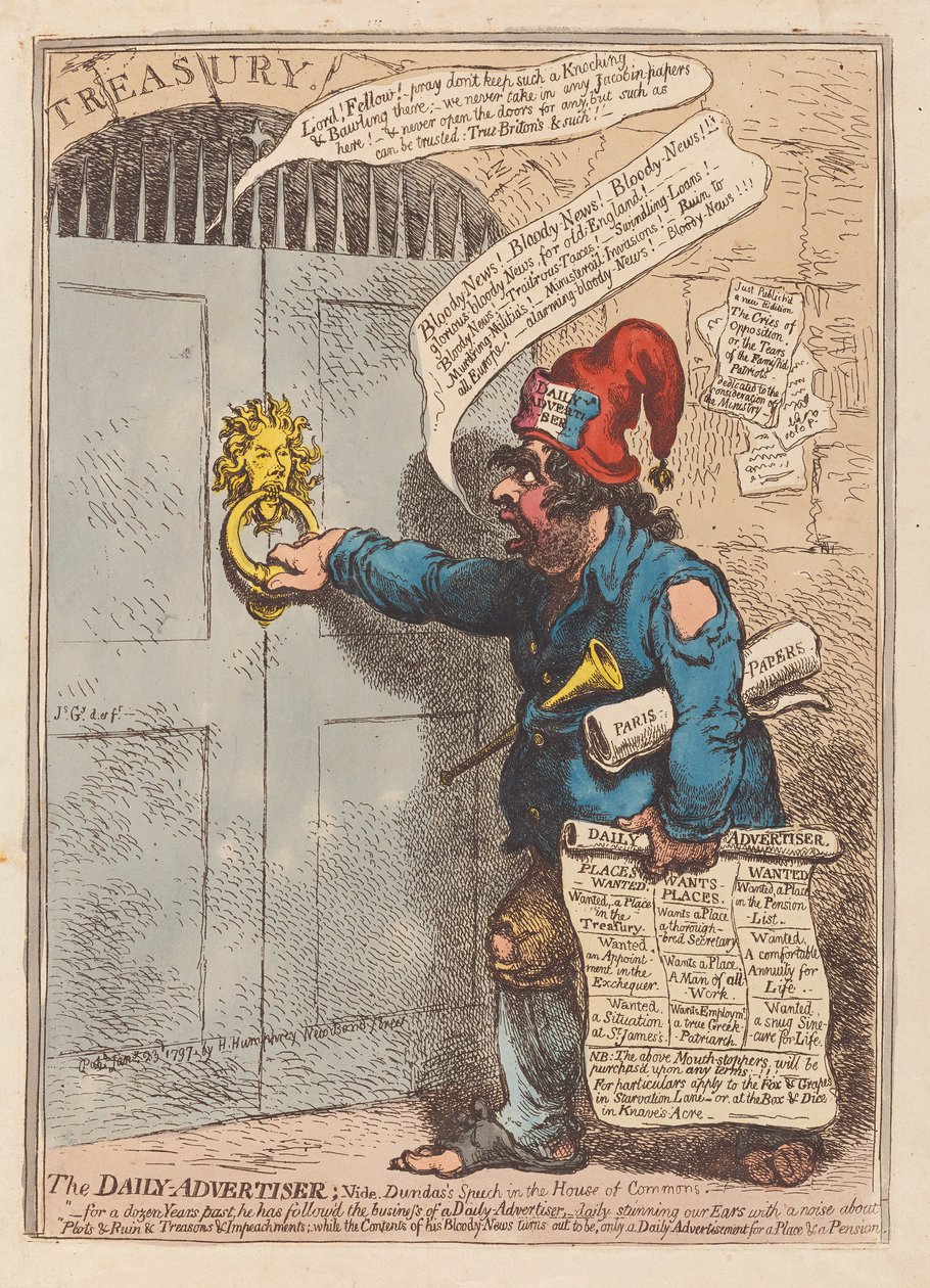 Günlük Reklamveren, pub. 1797 (el renkli gravür) by James Gillray