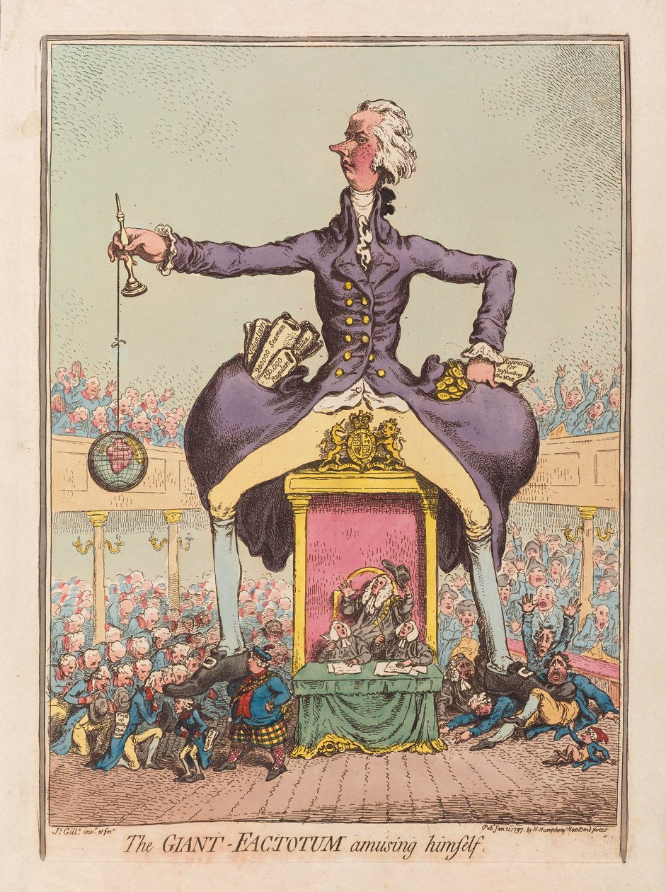 Dev Factotum kendini eğlendiriyor, pub. 1797 (el renkli gravür) by James Gillray