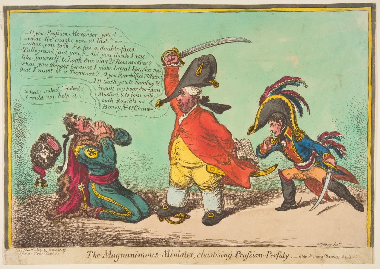 Yüce Bakan, Prusya İhanetini Cezalandırıyor.-vide-Morning Chronicle Nisan..., 2 Mayıs 1806. by James Gillray