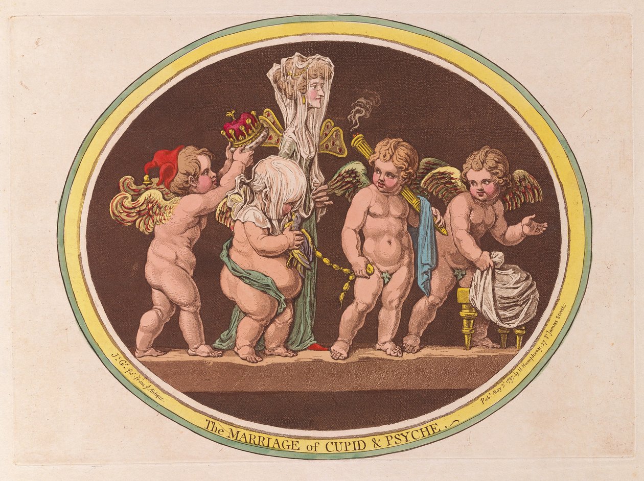 Aşk Tanrısı ve Ruhun Evliliği, pub. 1797 (el renkli gravür) by James Gillray