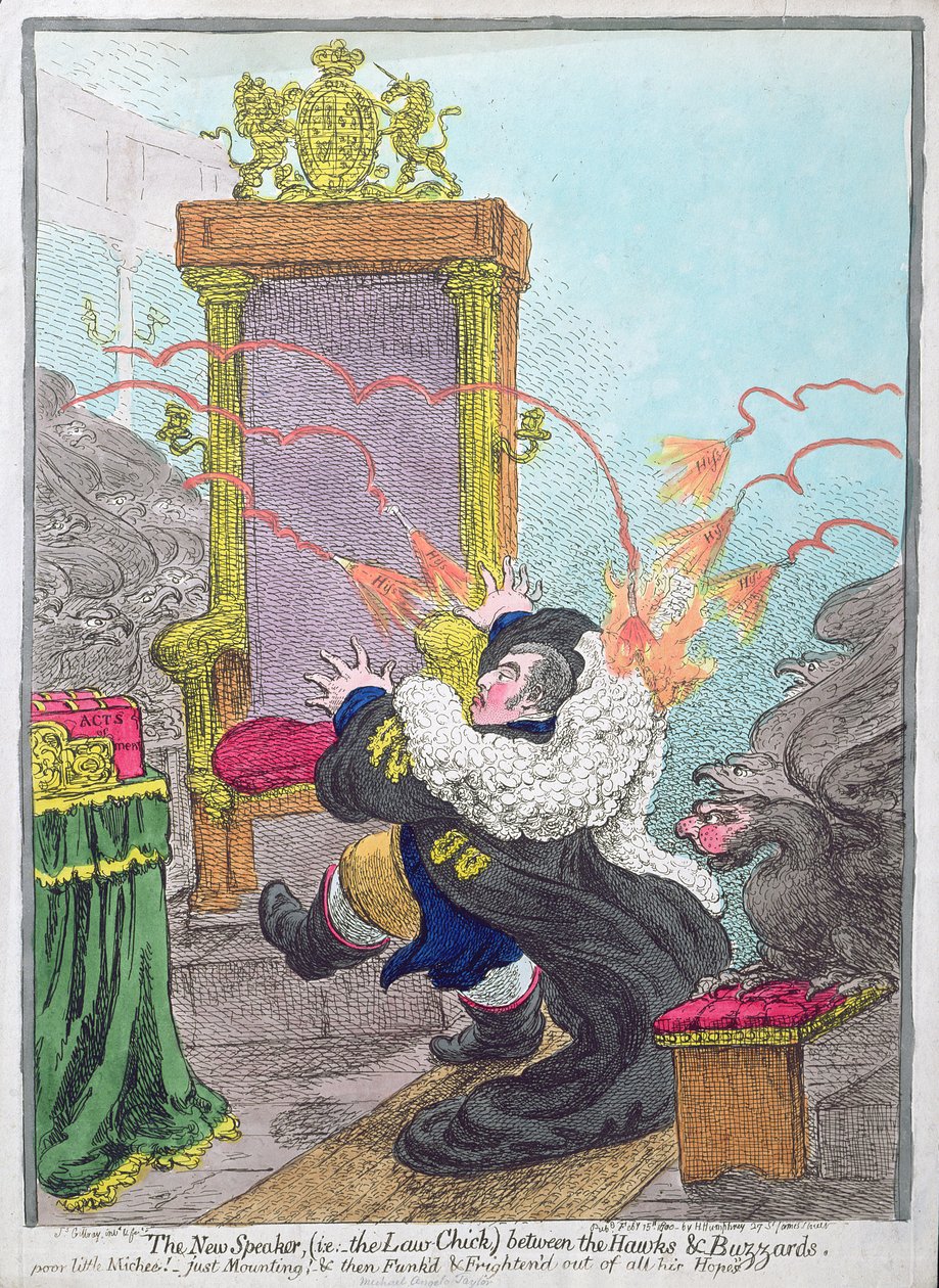 Hawks und the Buzzards arasındaki Yeni Konuşmacı (yani Kanun-Chick), 1800'de Hannah Humphrey tarafından yayınlandı (el renkli gravür) by James Gillray