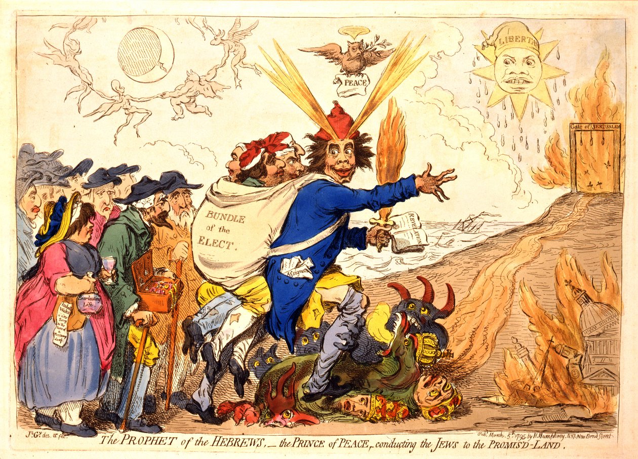 İbranilerin Peygamberi - Yahudileri Vaat Edilen Topraklara götüren Barış Prensi, pub. Hannah Humphrey, 1795 (el renkli gravür) by James Gillray
