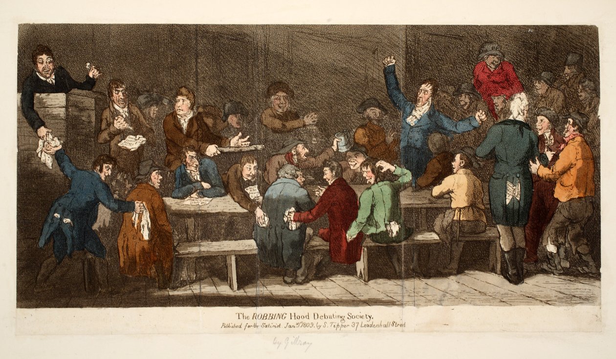The ROBBING Hood Münazara Derneği, pub S. Tipper, 1 Ocak 1809 (el renkli gravür) by James Gillray
