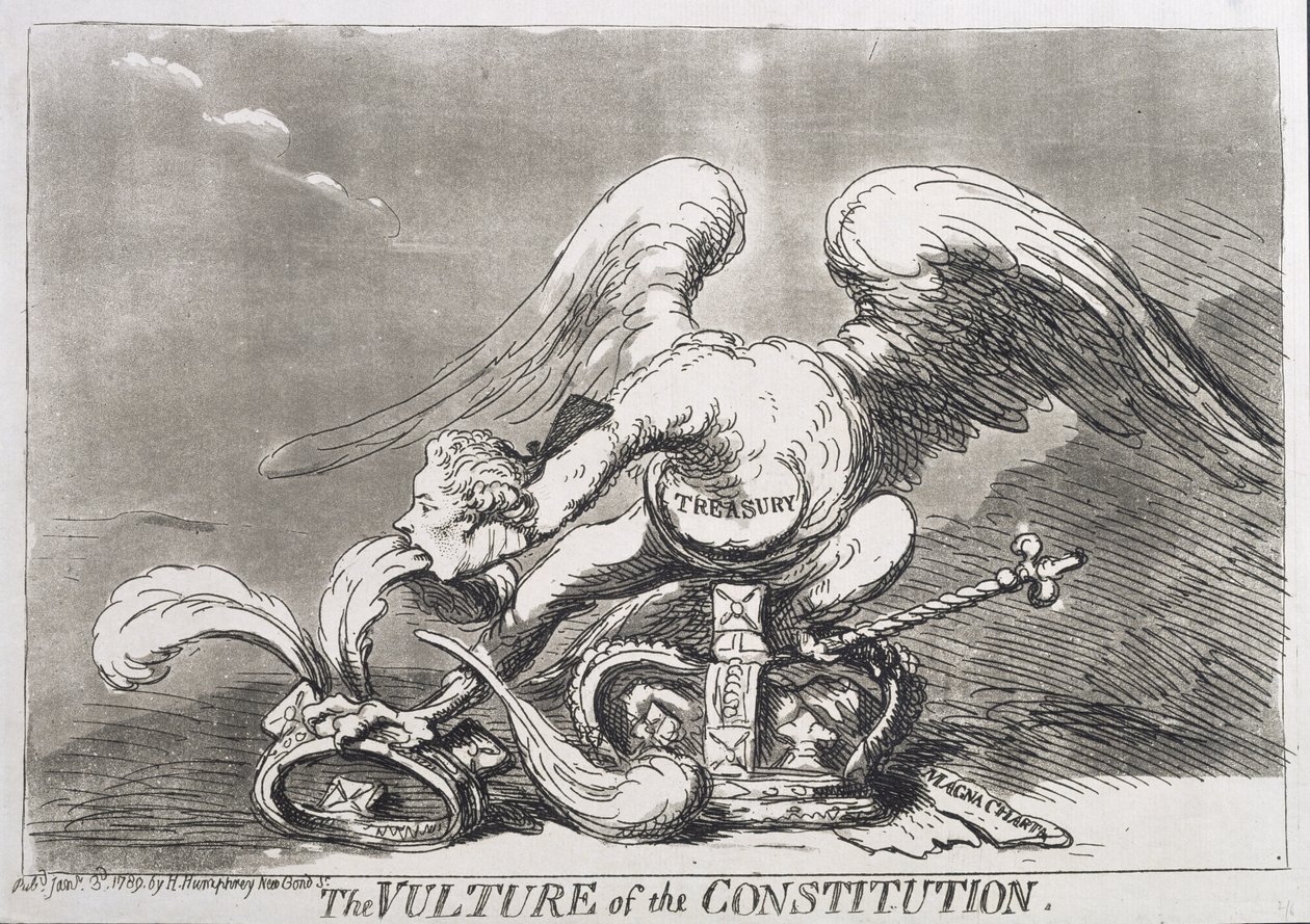 1789'da Hannah Humphrey tarafından yayınlanan Anayasanın Akbabası by James Gillray
