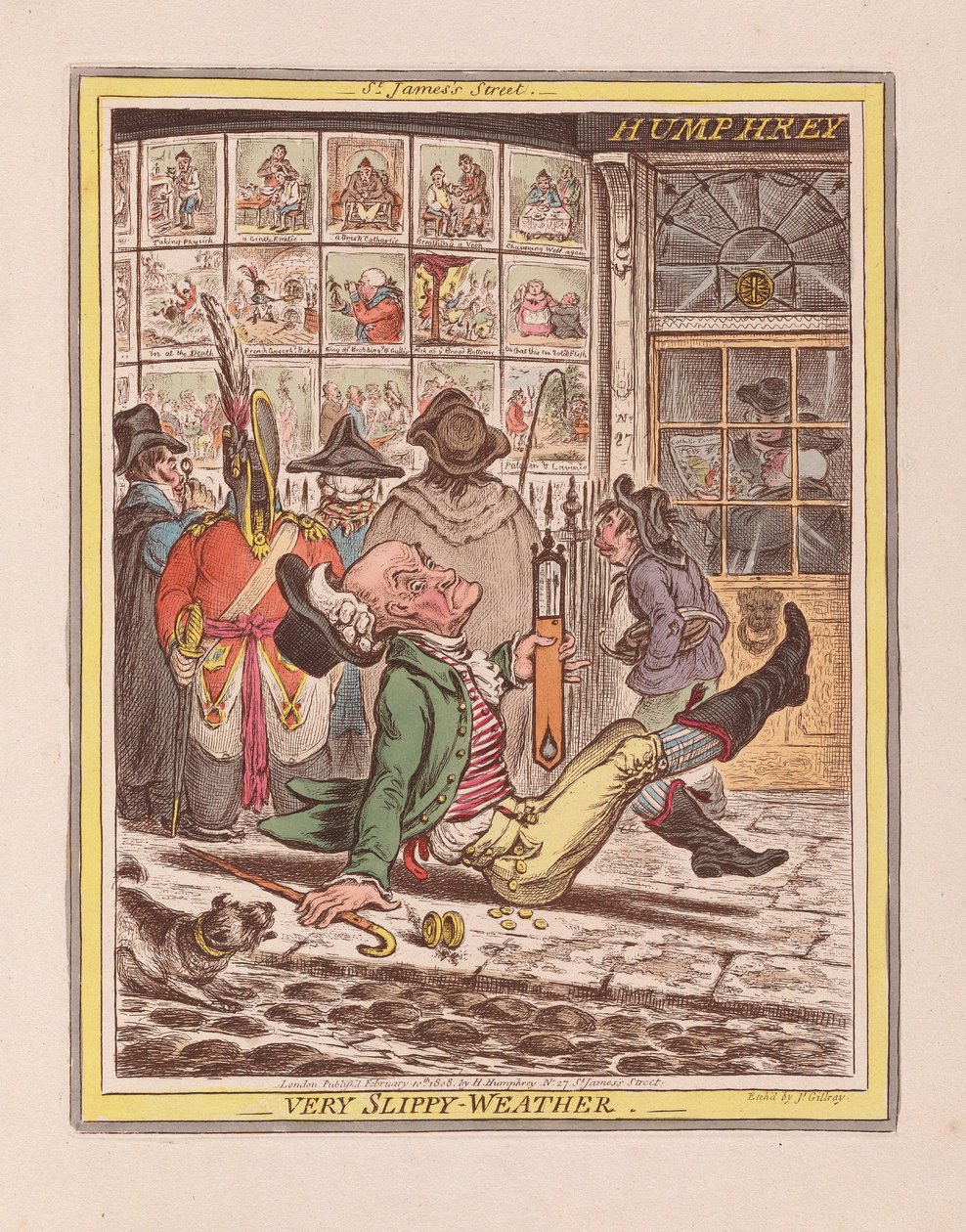 Çok Kaygan-Hava, pub. 1808 (el renkli gravür) by James Gillray