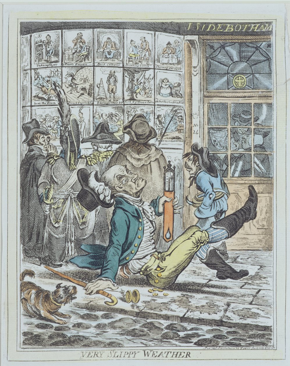 Çok Kaygan Hava, J. Sidebotham tarafından oyulmuş (renkli taş) by James Gillray