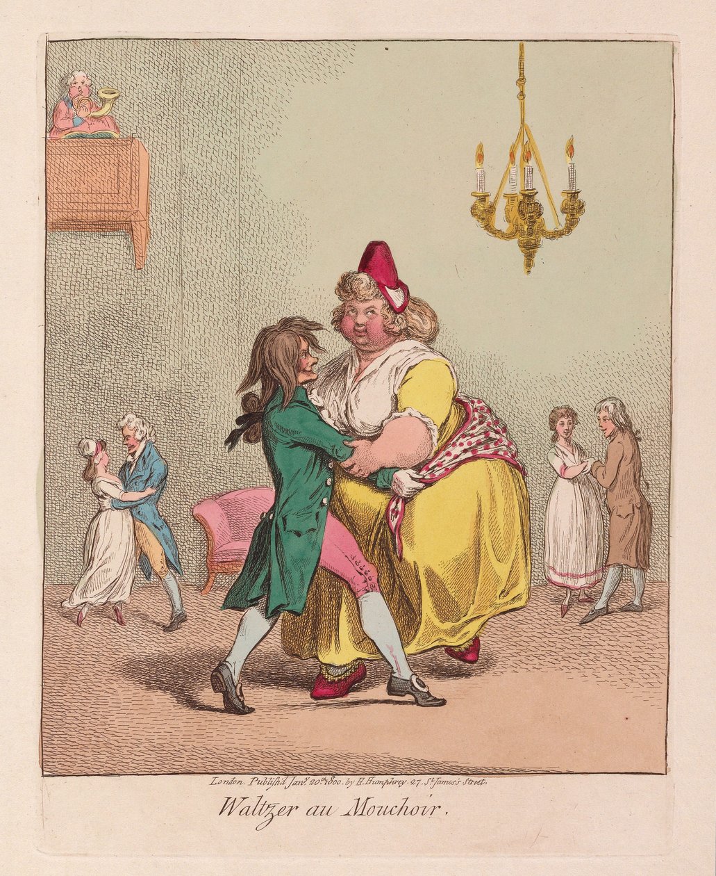 Waltzer au Mouchoir, pub. 1800 (el renkli gravür) by James Gillray