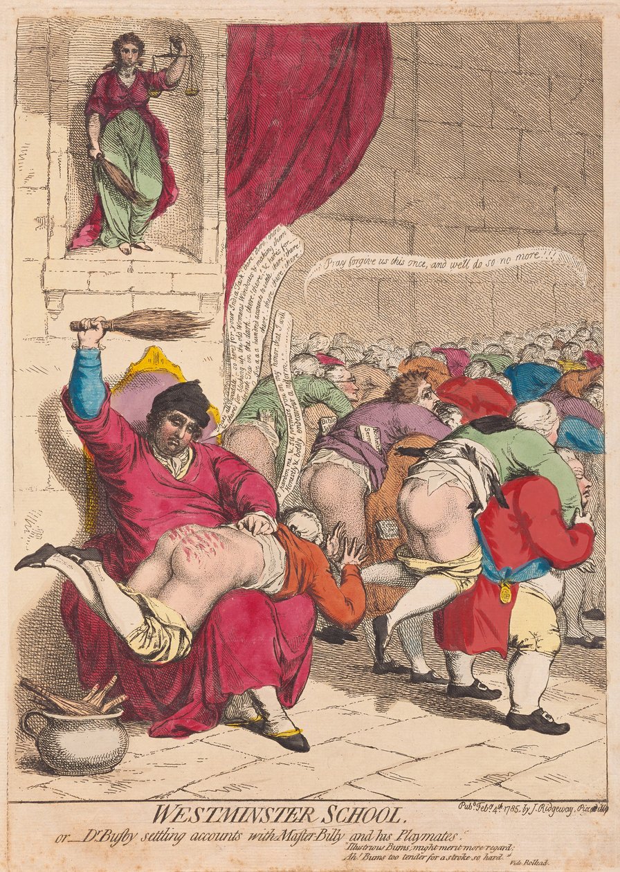 Westminster Okulu veya Dr Busby, Usta Billy ve Oyun Arkadaşları ile hesaplaşıyor, pub. 1785 (el renkli gravür) by James Gillray