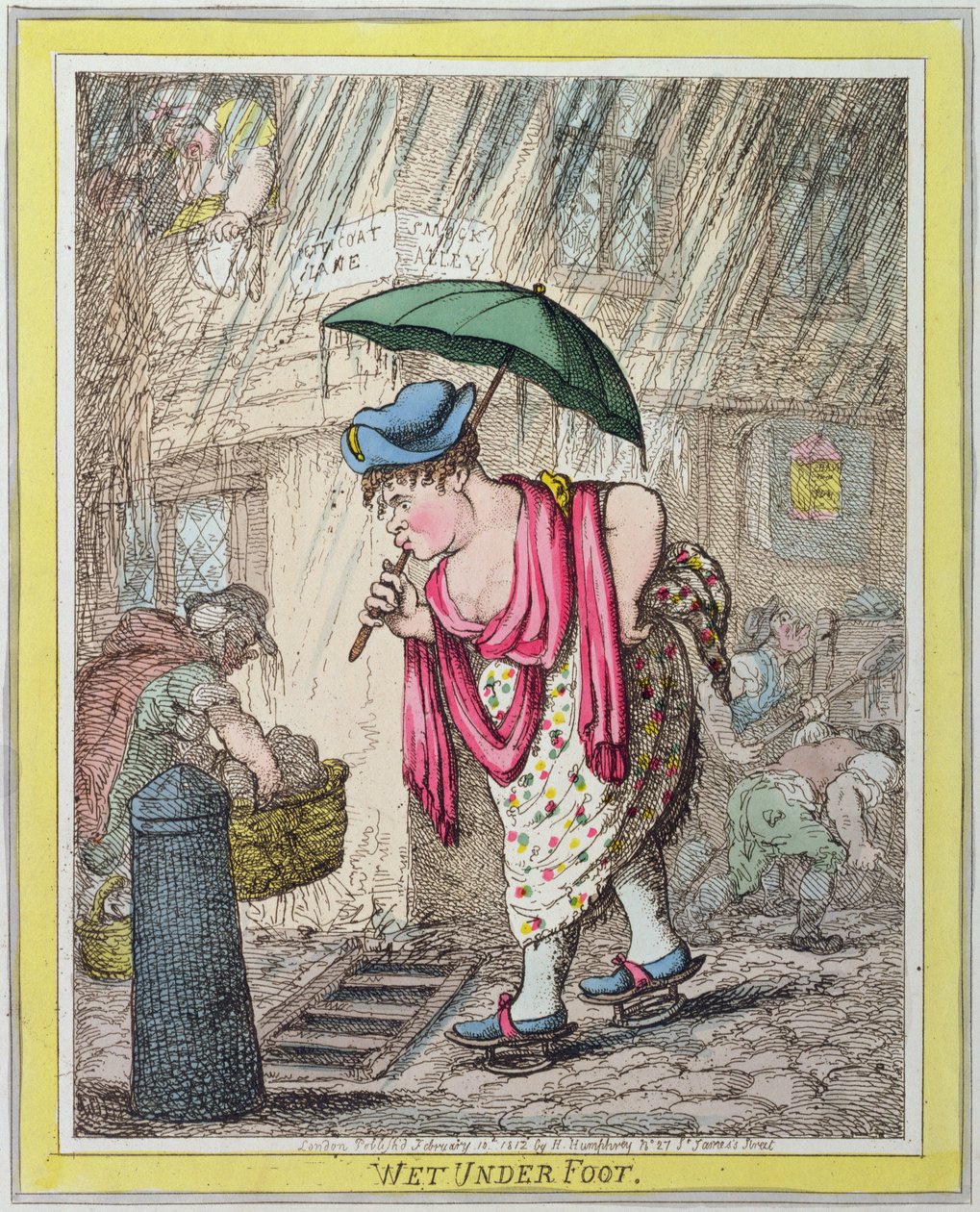 1812'de Hannah Humphrey tarafından yayınlanan Ayak Altı Islak, (el boyaması gravür) by James Gillray