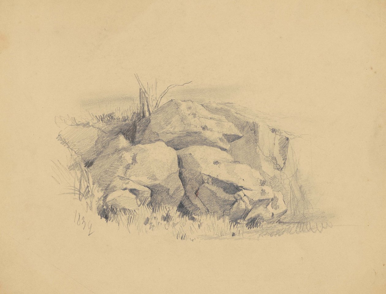 Rocks, 1839 (dokuma kağıt üzerinde grafit) by James Goodwin Clonney