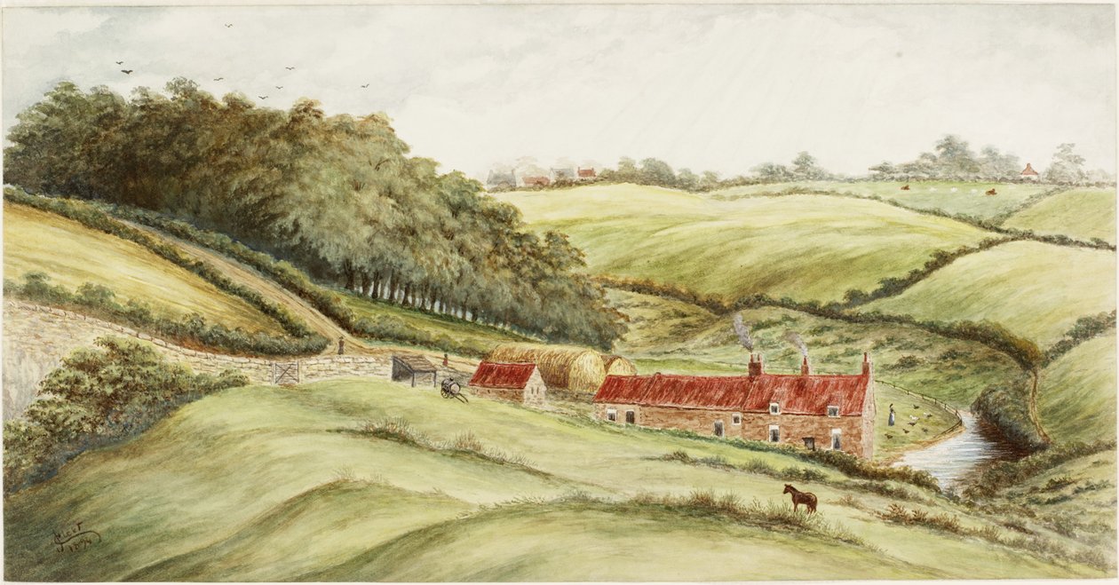 Hedworth Farm (kağıt üzerine suluboya, gövde rengi ve kurşun kalem) by James Henry Cleet