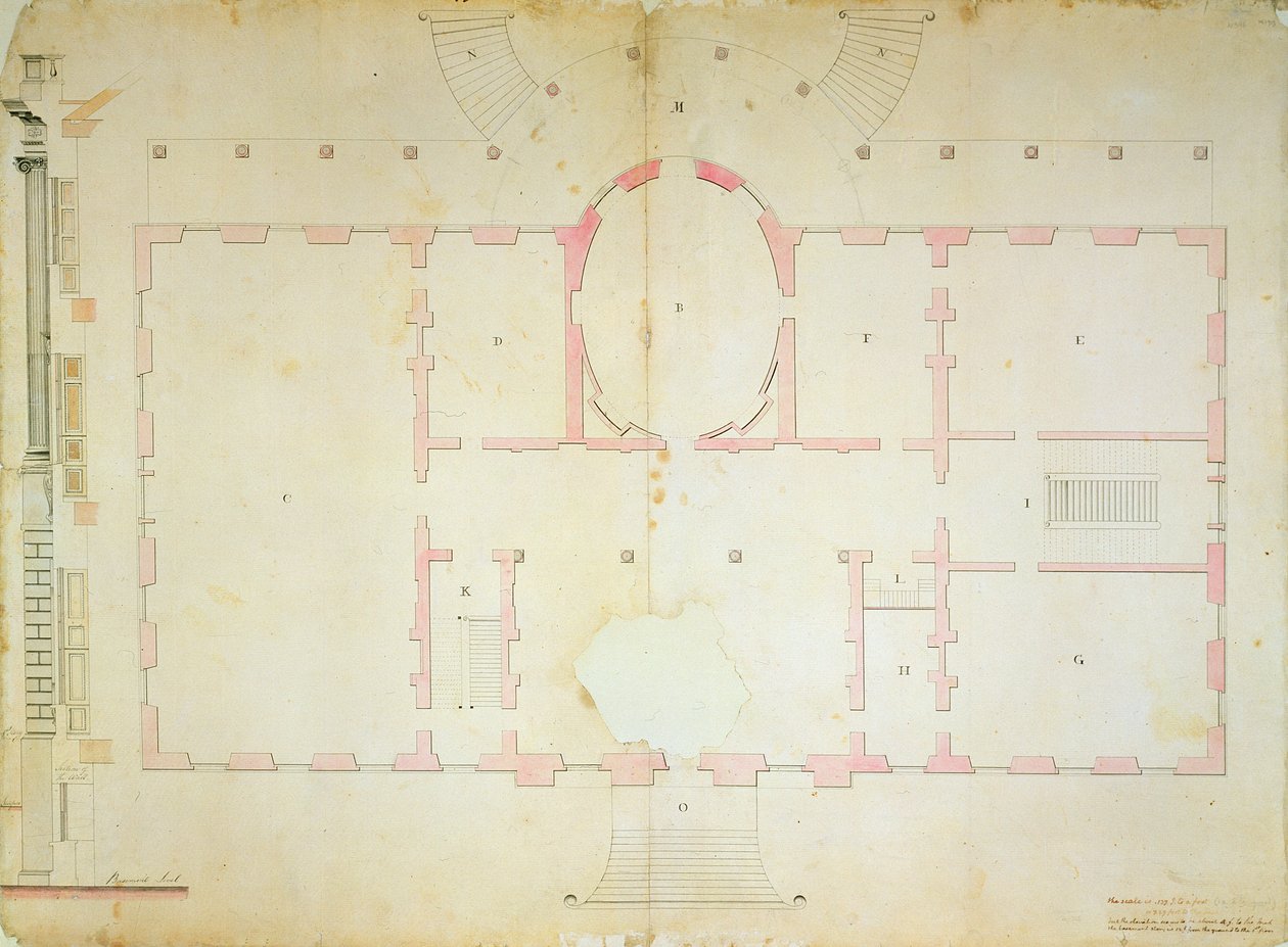 Başkanlar Evi Planı, Washington, 1792 (kağıt üzerinde mürekkep yıkama ve kurşun kalem) by James Hoban