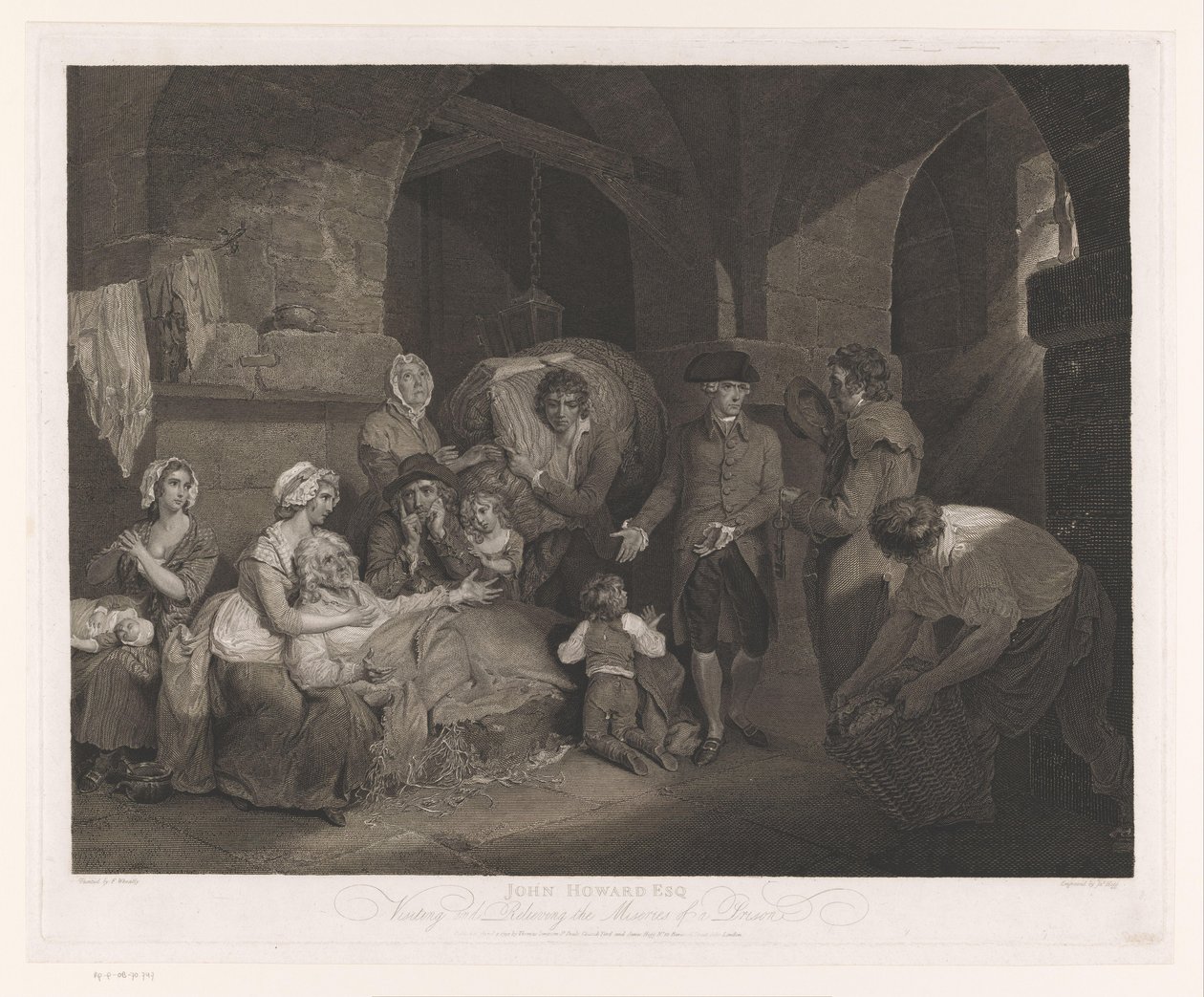 John Howard hapishanedeki bir aileyi ziyaret ediyor John Howard Esq Bir Hapishanenin Acılarını Ziyaret Etmek ve Rahatlatmak (nesne üzerindeki başlık) by James Hogg