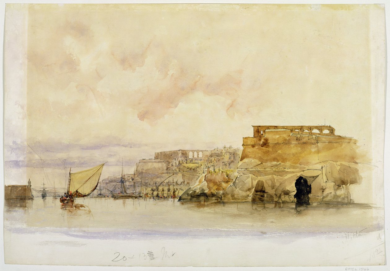 Yelkenli Teknelerle Sahil Manzarası (kağıt üzerinde grafit üzerine suluboya, gövde rengi) by James Holland