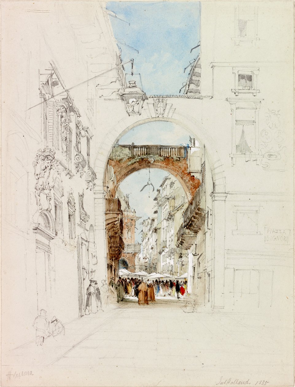 Piazza dei Signori, Verona (kağıt üzerine kurşun kalem ve suluboya (dokuma)) by James Holland