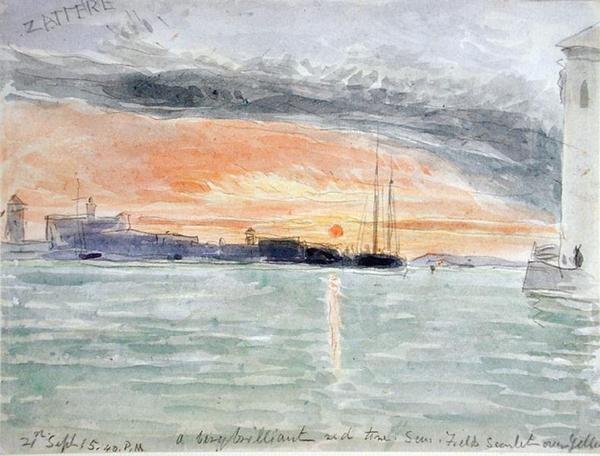 The Zattere, Sunset (kağıt üzerinde grafit üzerinde wc) by James Holland