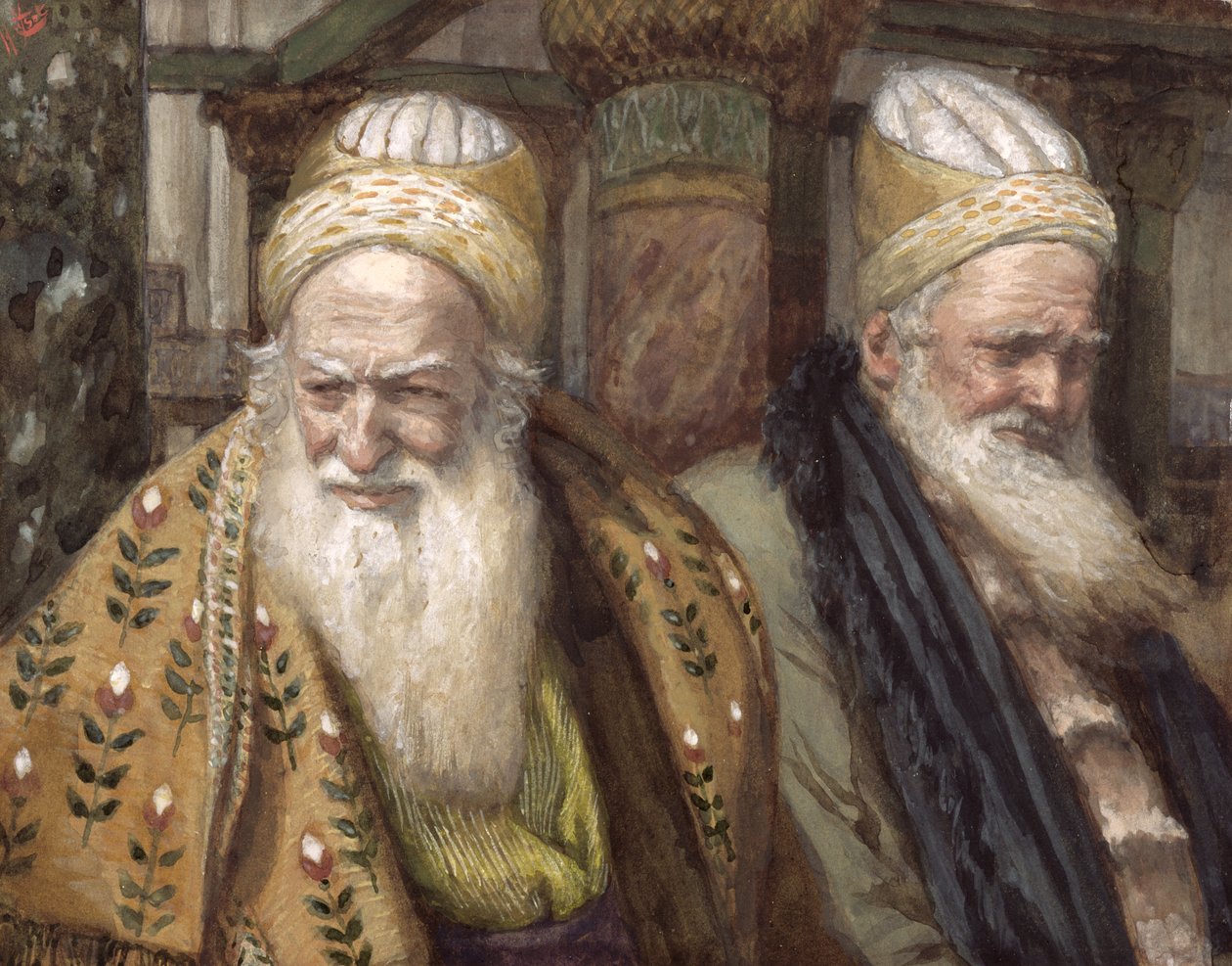 Annas ve Caiaphas, The Life of Christ için illüstrasyon, c.1886-94 (karton üzerine wc ve guaj boya) by James Jacques Joseph Tissot