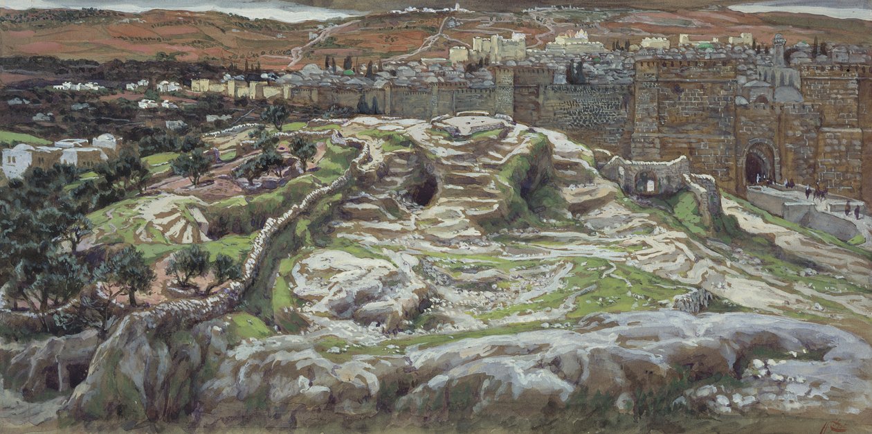 Golgotha and the Holy Sepulcher in Our Lords Time, The Life of Christ için örnekleme, c.1886-94 (karton üzerine wc ve guaj boya) by James Jacques Joseph Tissot
