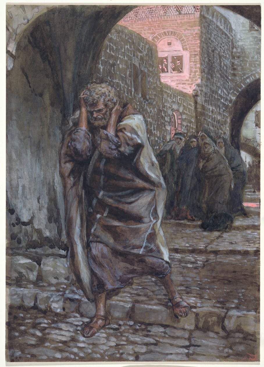 Peter Dışarı Çıktı ve Acı Bir Şekilde Ağladı, The Life of Christ için örnekleme, c.1886-94 (karton üzerine wc ve guaj boya) by James Jacques Joseph Tissot