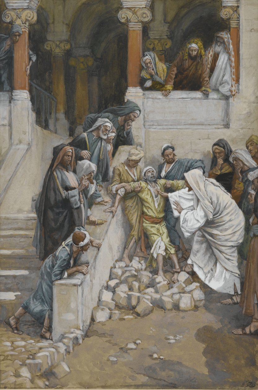Şeytanların Ele Geçirdiği Kör ve Dilsiz Adam, Rabbimiz İsa Mesih'in Yaşamı'ndan örnek (kağıt üzerinde grafit üzerinde) by James Jacques Joseph Tissot