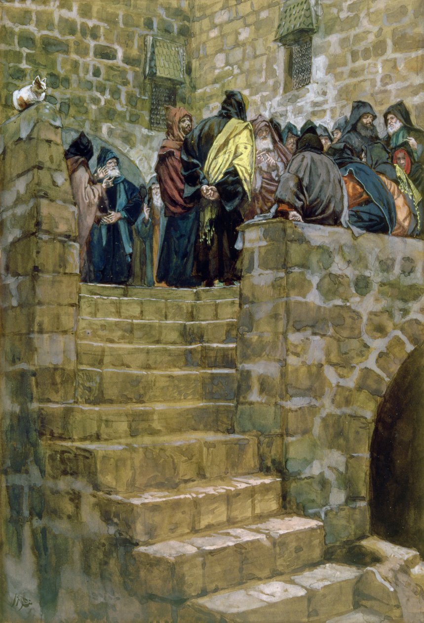 The Evil Counsel of Caiaphas, The Life of Christ için örnekleme, c.1886-96 (karton üzerine guaj boya) by James Jacques Joseph Tissot