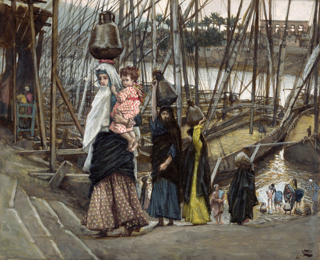 The Sojourn, Mısır, The Life of Christ için örnekleme, c.1886-94 (karton üzerine wc ve guaj boya) by James Jacques Joseph Tissot