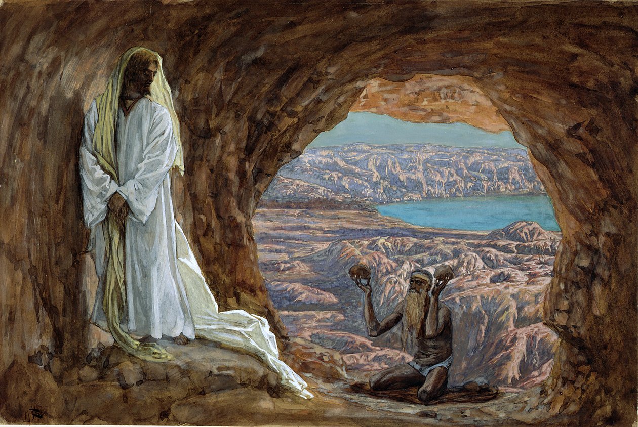 The Temptation in the Wilderness, The Life of Christ için örnekleme, c.1886-94 (karton üzerine wc ve guaj boya) by James Jacques Joseph Tissot
