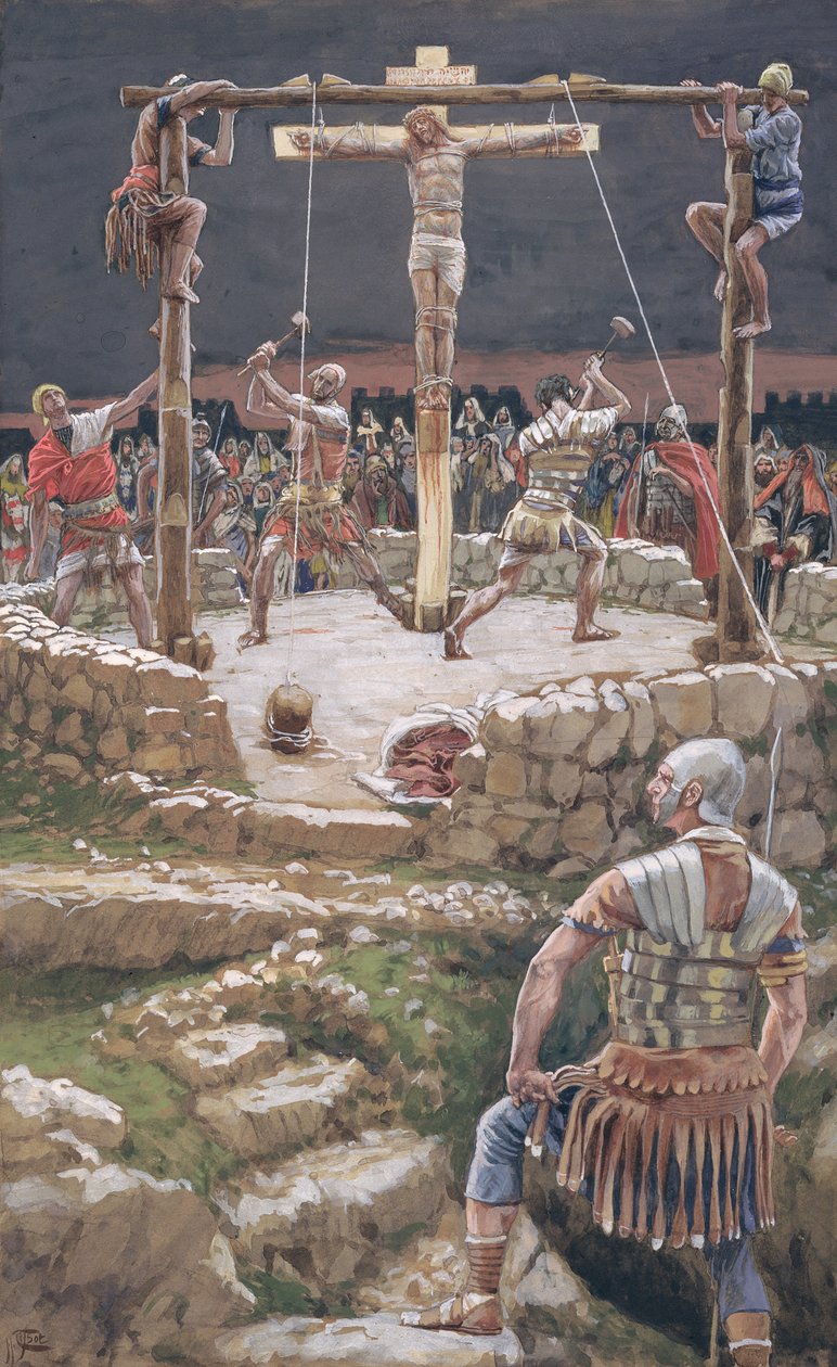 The Wedging of the Cross, The Life of Christ için örnekleme, c.1886-94 (karton üzerine wc ve guaj boya) by James Jacques Joseph Tissot