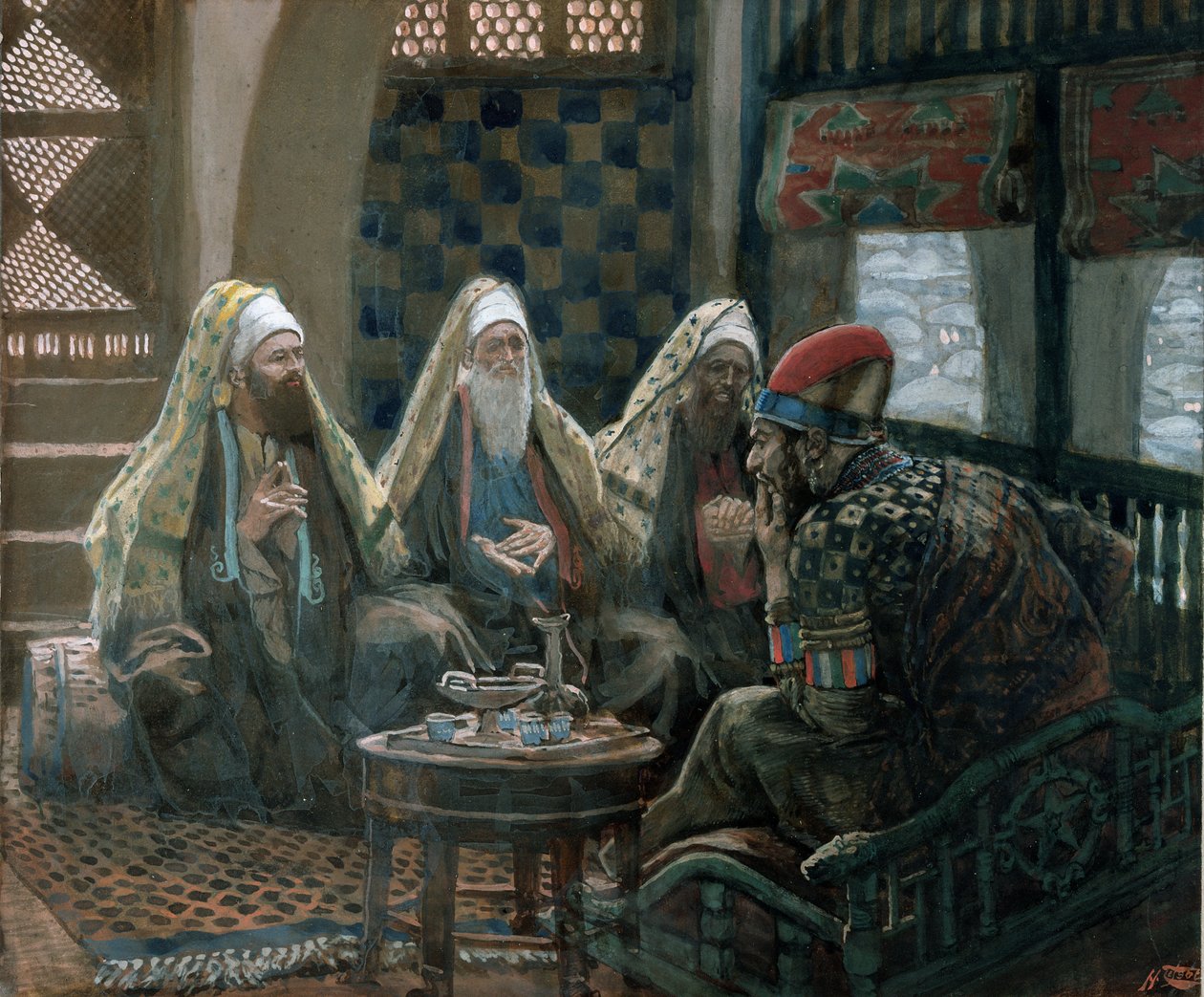 The Wise Men and Herodes, The Life of Christ için örnekleme, c.1886-94 (karton üzerine wc ve guaj boya) by James Jacques Joseph Tissot
