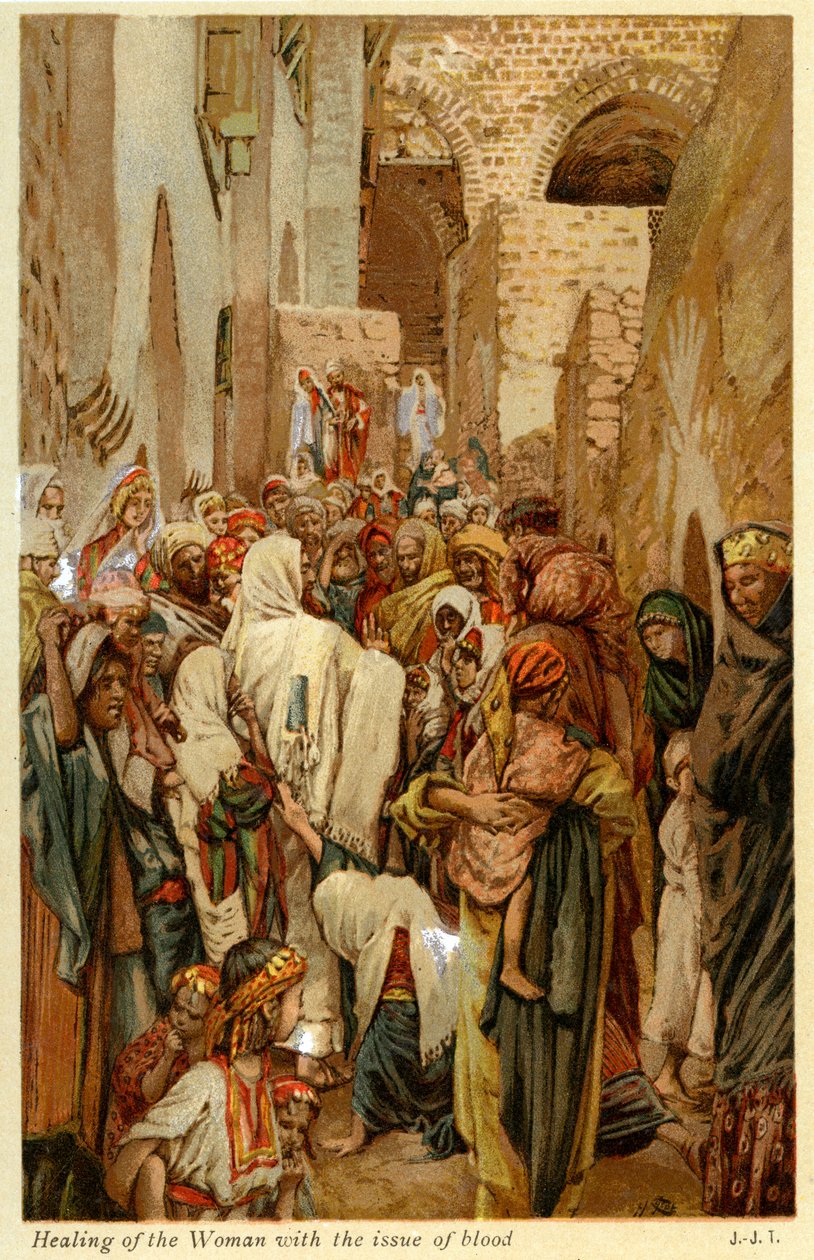 Kan sorunu olan kadının iyileşmesi - İncil by James Jacques Joseph after Tissot