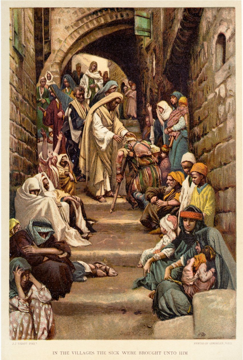 Köylerde Hastalar Kendisine Getirildi - İncil by James Jacques Joseph after Tissot