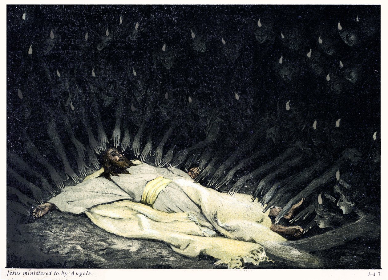 Melekler Tarafından Hizmet Edilen İsa - İncil by James Jacques Joseph after Tissot