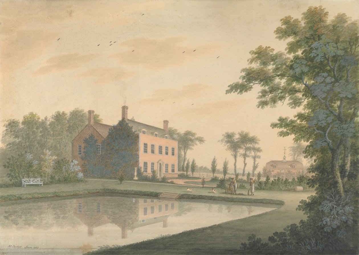 Bahçıvanlar Çalışırken Ringmer'da Bir Evin Güney Görünümü by James Lambert  of Lewes